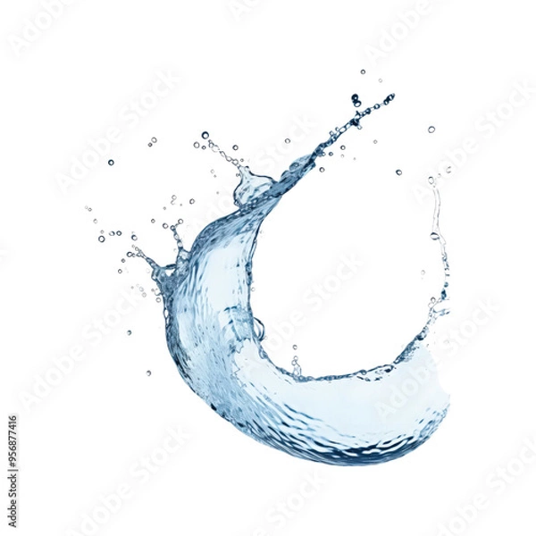 Fototapeta Water splashes with droplets, swirling and flowing on a white background. Suitable for refreshing, clean, or water themed designs with a dynamic touch