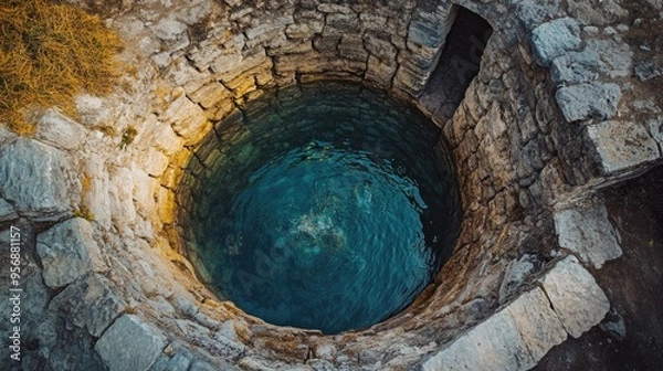 Obraz ancient well with brick wall with fresh pure water