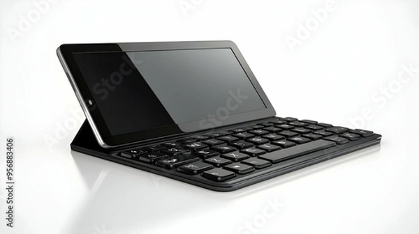 Fototapeta Tablet and Keyboard Isolated Vector concept as A sleek isolated vector of a tablet and keyboard on a white background representing mobile learning and digital communication in online education. Ideal 