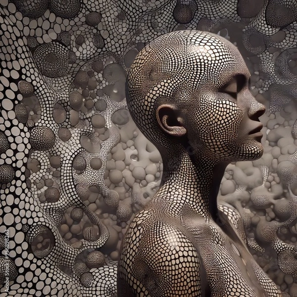 Fototapeta Kusama's Infinity Nets Repeating patterns engulfing her figure e