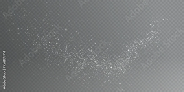 Obraz Christmas background. Powder dust light white PNG. Magic shining white dust. Fine, shiny dust particles fall off slightly. Fantastic shimmer effect.