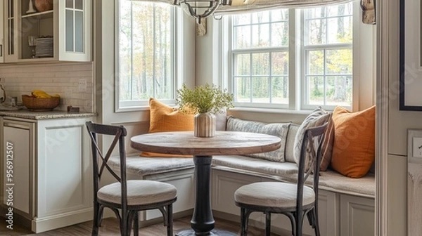 Obraz Kitchen Nook with Window Seat and Wooden Table