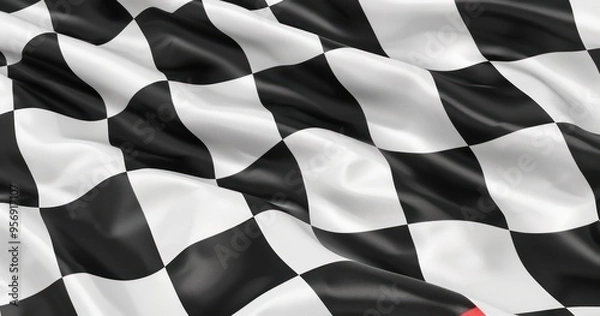 Fototapeta black and white checkered flag cloth fabric flow ripple close up shot win