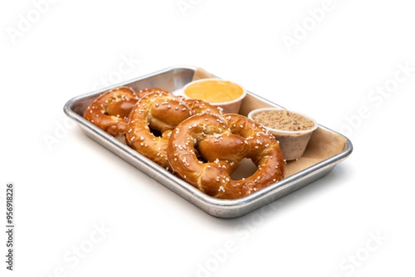 Fototapeta Bar Food: Bavarian Pretzels With Two Dipping Sauces