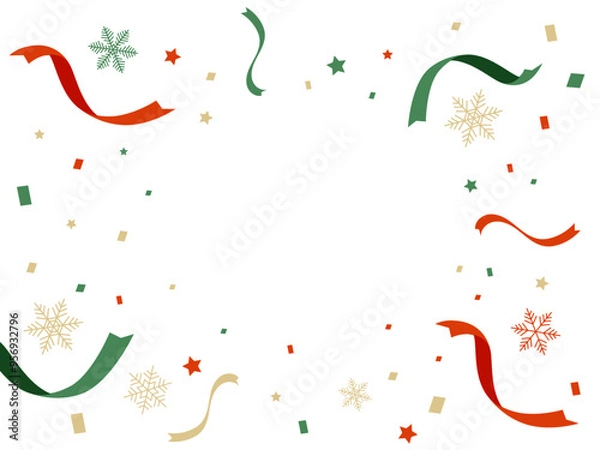 Fototapeta リボンと雪と紙吹雪　Happy new year クリスマス