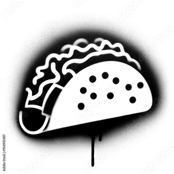 Obraz Taco graffiti stencil-art style,black and white, generative ai