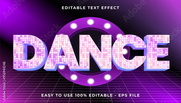 Fototapeta dance gradient text style effect template, 3D glow light editable text effect