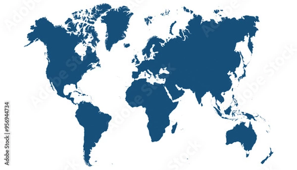 Fototapeta World map. Blue modern vector map. Silhouette map.
