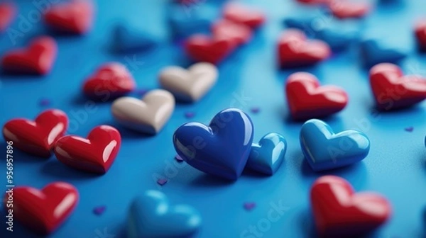 Fototapeta Hearts on Blue Surface