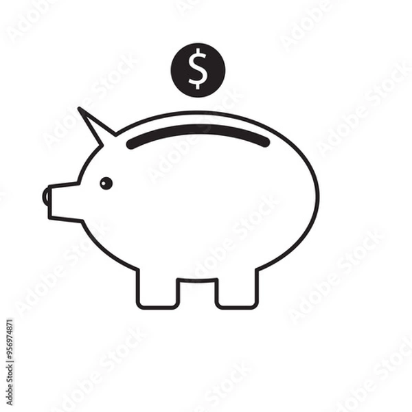 Fototapeta Piggy bank icon vector. piggy money icon. Silhouette icons of piggy banks with a dollar coin, symbolizing savings and financial security. Vector illustration.