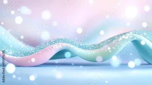 Fototapeta Colorful waves of soft material shimmer with sparkles, creating a dreamy and whimsical atmosphere in pastel hues.