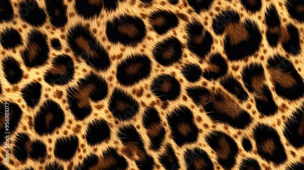 Fototapeta Realistic fur leopard seamless pattern