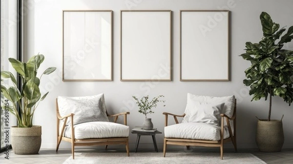 Obraz Minimalist Living Room Design with Blank Canvas
