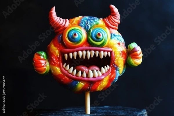 Fototapeta Colorful Lollipop Monster with Horns and Teeth