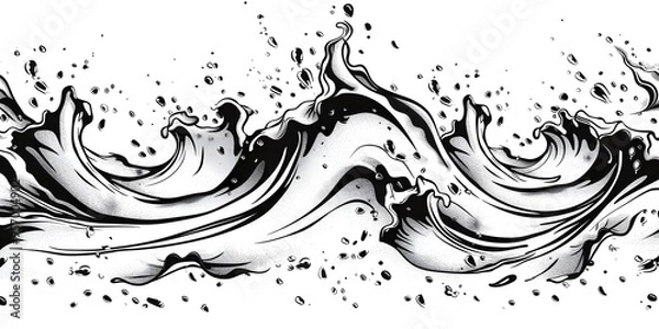 Fototapeta Chaotic Aquatic Pattern of Stylized Waves and Droplets on Glass
