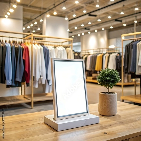 Fototapeta Modern digital display stand in a retail store. ready for your product or advertisement.