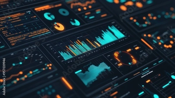 Fototapeta Digital Dashboard Interface with  Graphs and Charts