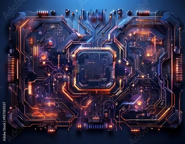 Fototapeta computer circuit with blue background