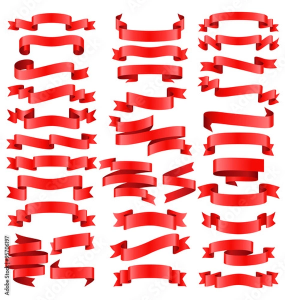 Fototapeta Set of Red Celebration Curved Ribbons Variations Isolated on Whi