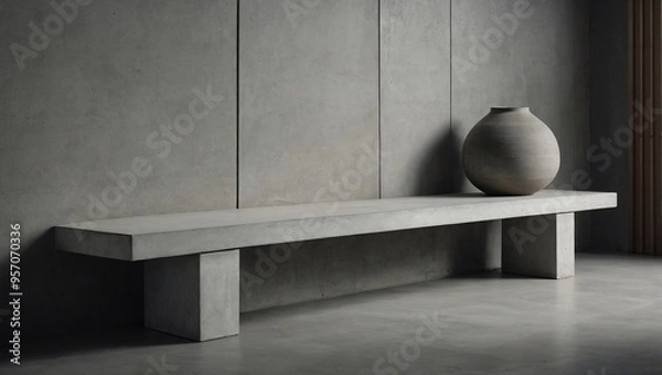Fototapeta Minimalist concrete shelf with a white top against a modern backdrop.