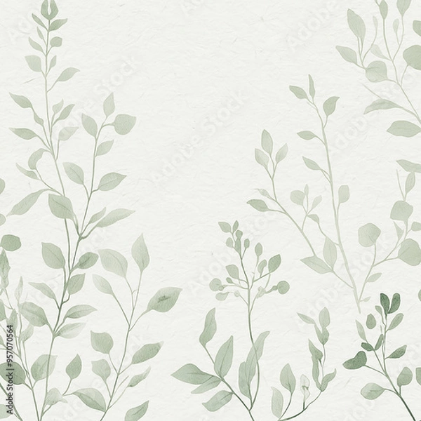 Obraz Delicate watercolor botanical digital paper floral background in soft basic nude beige tones