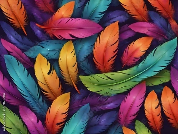 Fototapeta Exotic bird feather background with vivid hues