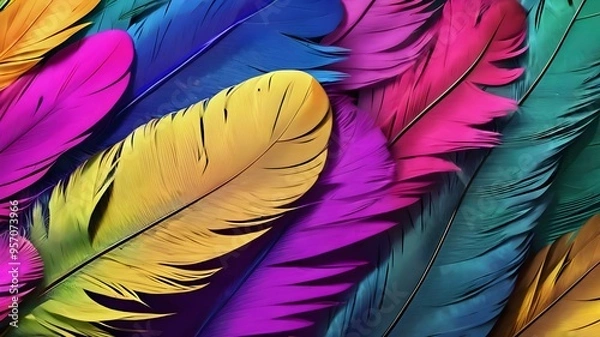 Obraz Exotic bird feather background with vivid hues