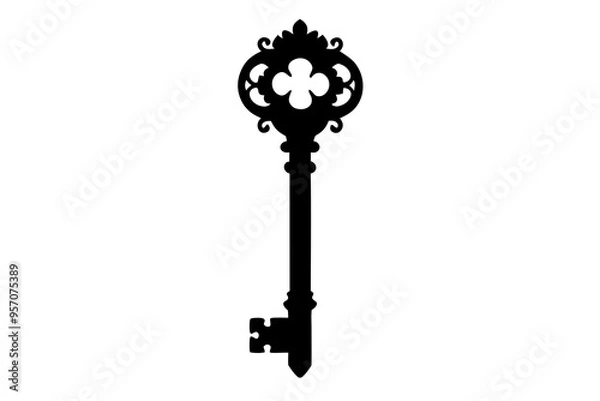 Fototapeta Old door key vector icon illustration isolated on white background