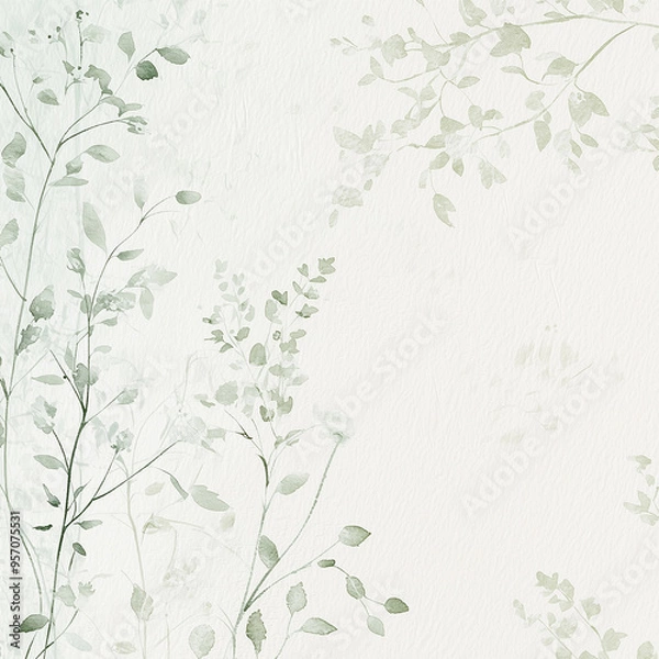 Obraz Delicate watercolor botanical digital paper floral background in soft basic nude beige tones