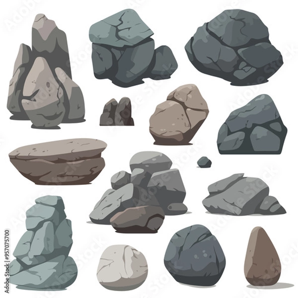 Fototapeta Set of stones. Image of various isolated stones or minerals. Vector illustration.