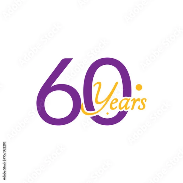 Fototapeta 60 Years Anniversary Number simple design collection Vector Template Illustration