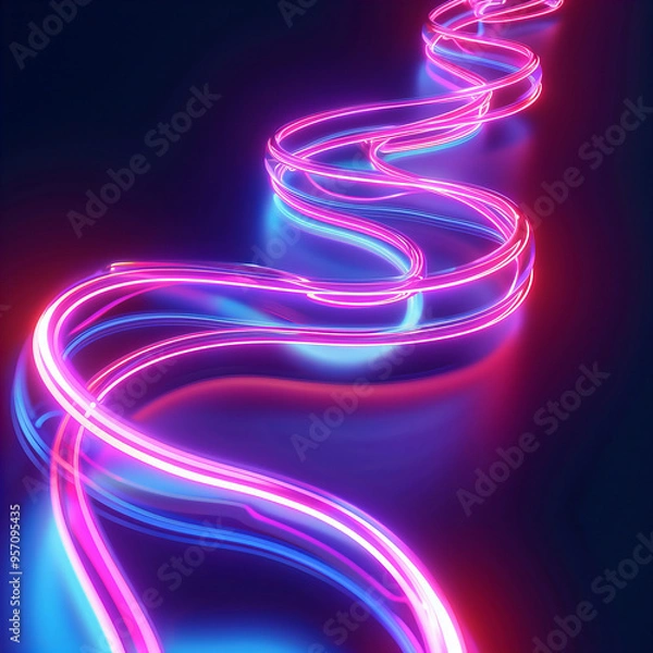 Fototapeta Neon Pink Energy Flow symbolizing AI Data Transfer - Generativ AI