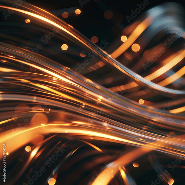 Obraz Golden Energy Flow symbolizing AI Data Transfer - Generativ AI