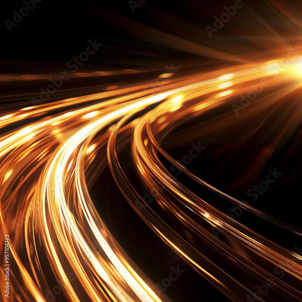 Obraz Golden Energy Flow symbolizing AI Data Transfer - Generativ AI