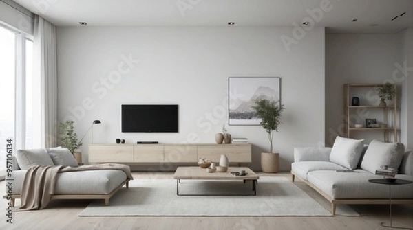 Obraz Minimalist beige interior, living room