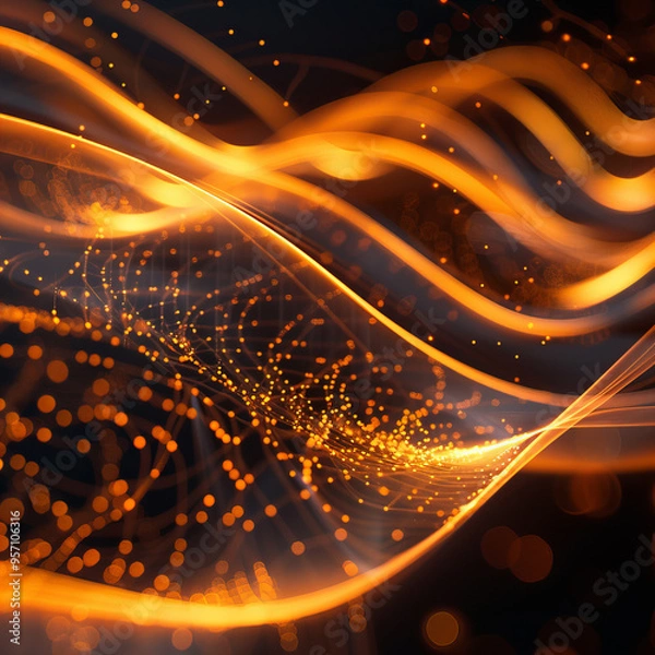 Obraz Golden Energy Flow symbolizing AI Data Transfer - Generativ AI