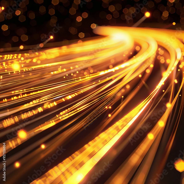 Obraz Golden Energy Flow symbolizing AI Data Transfer - Generativ AI