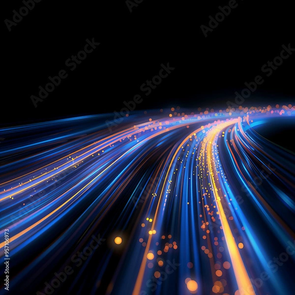 Obraz Blue and golden Energy Flow symbolizing AI Data Transfer - Generativ AI