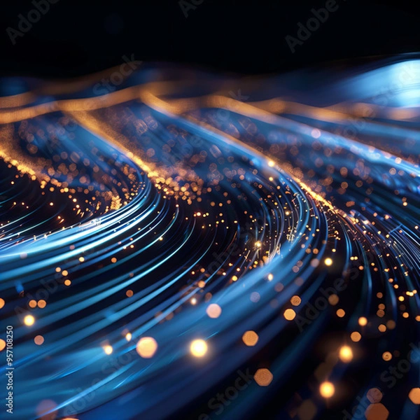 Obraz Blue and golden Energy Flow symbolizing AI Data Transfer - Generativ AI