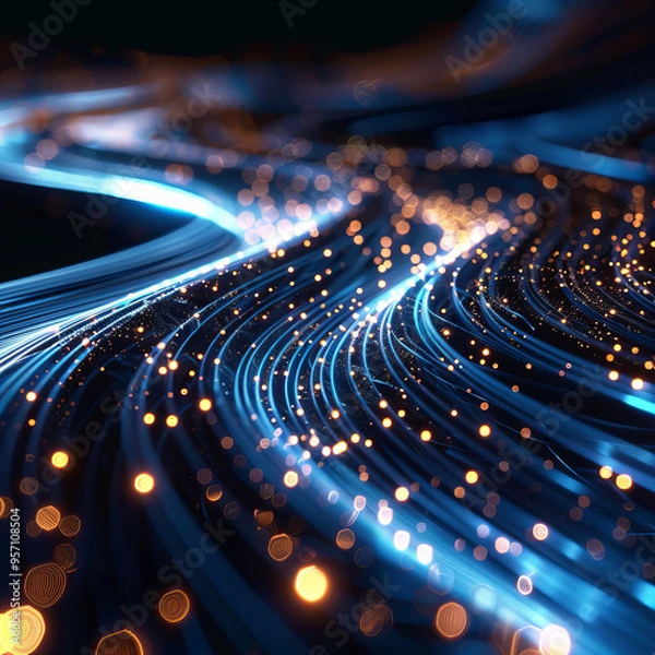 Obraz Blue and golden Energy Flow symbolizing AI Data Transfer - Generativ AI