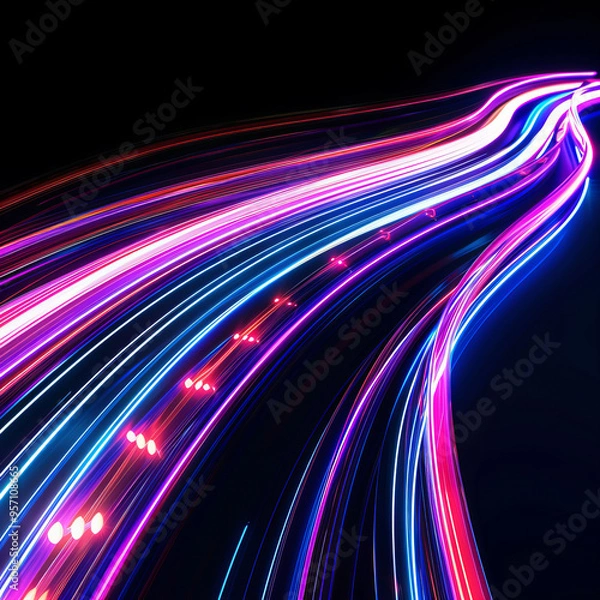 Obraz Colorful Neon Energy Flow symbolizing AI Data Transfer - Generativ AI