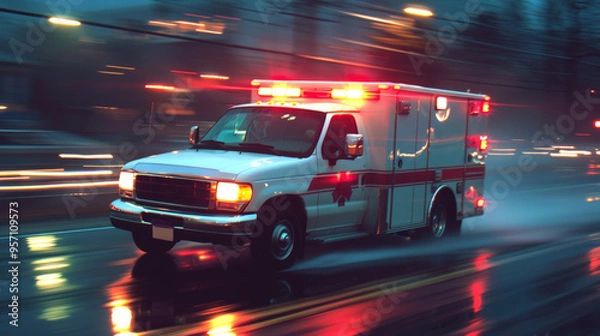 Fototapeta Wallpaper ambulance, motion blur, sirens and gyros on