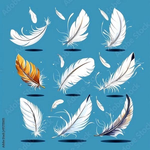Fototapeta A collection of elegant feathers in various styles and colors, perfect for creative designs and artistic projects.