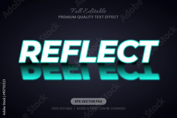 Fototapeta Reflect Neon Glow cyan Editable 3D Text Effect, Font Graphic Style Suitable for graphic design projects, and social media posts.