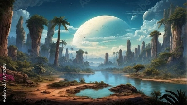 Fototapeta Wallpaper view of alien planet, abstraction