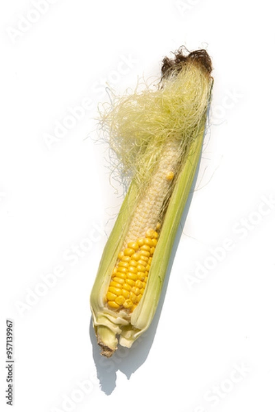 Obraz Naturally missing corn kernels on the cob on the white background