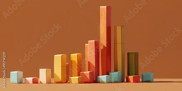 Fototapeta A stacked bar graph of revenue by product line, set against a warm brown background.