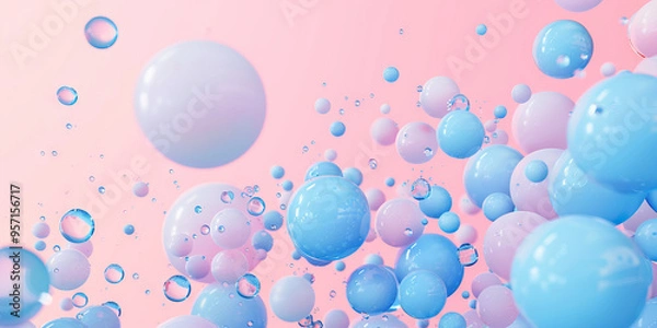 Fototapeta A bubble chart displaying the sales figures of a product over the years, with blue bubbles representing different sizes. Pink background.