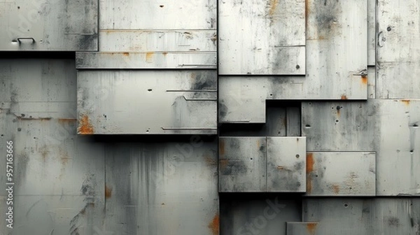Fototapeta Abstract Industry: Raw and Urban Feel with Concrete and Steel Textures Blended into an Industrial Design
