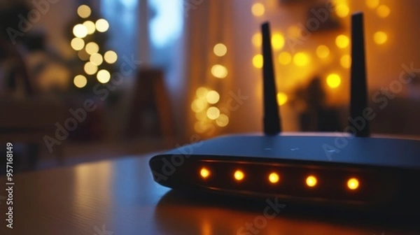 Fototapeta Wireless Router in a Cozy Home Setting